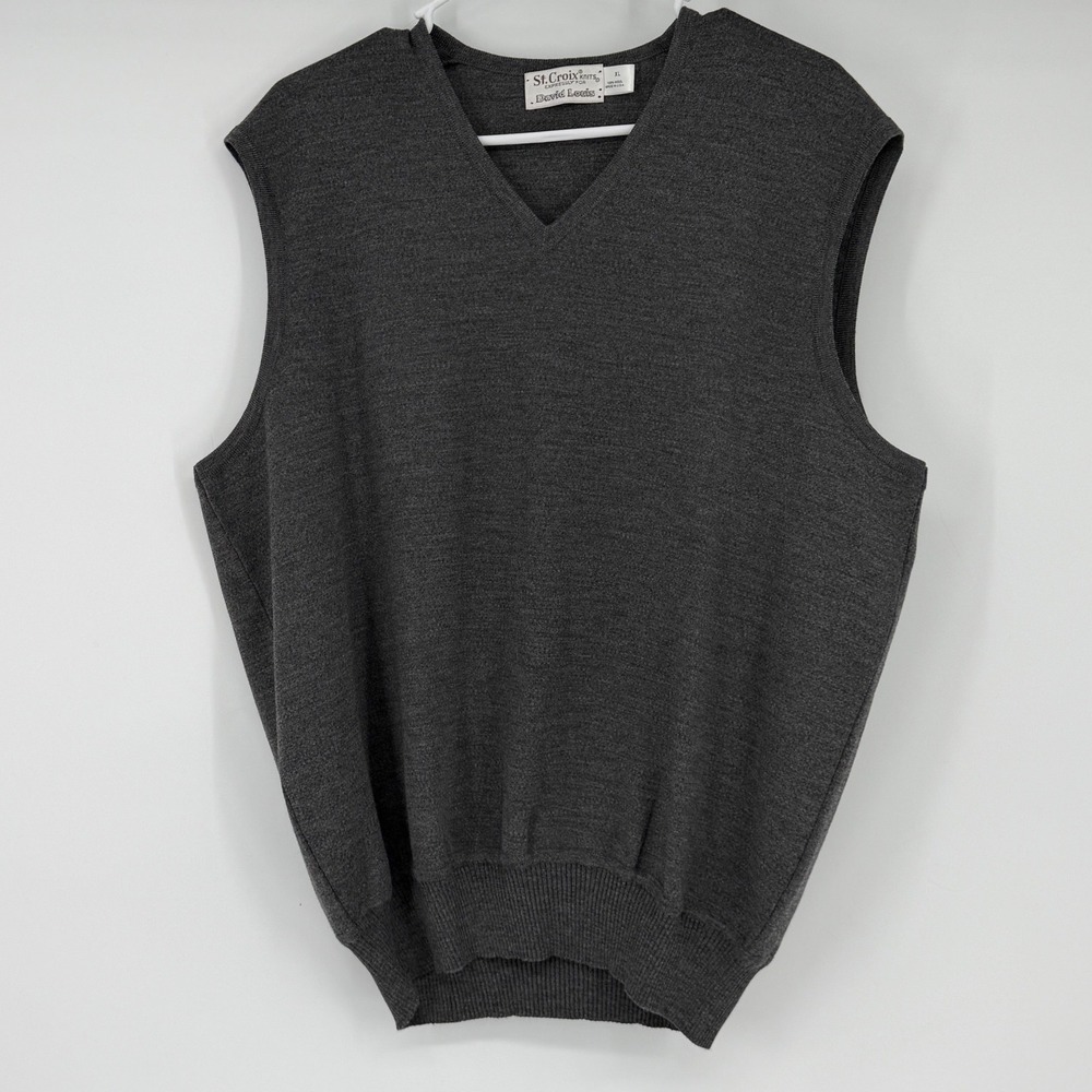 St. Croix Knits David‎ Louis Mens XL Gray 100% Wool V-Neck Sweater Vest USA Made